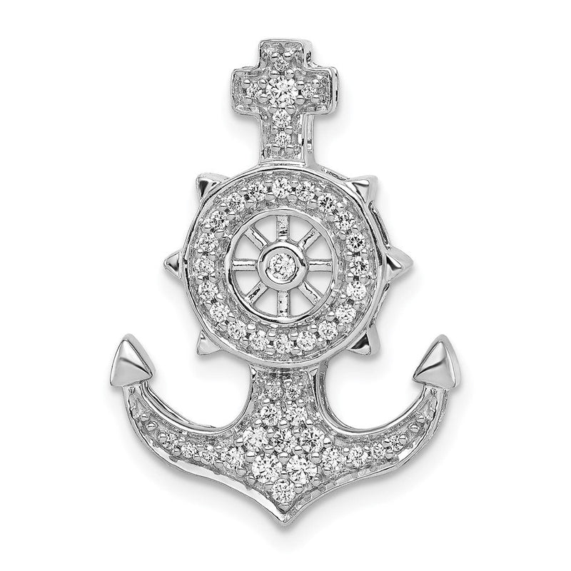 14K Weißgold Echt Diamant Mariners Anker Kette Anhänger