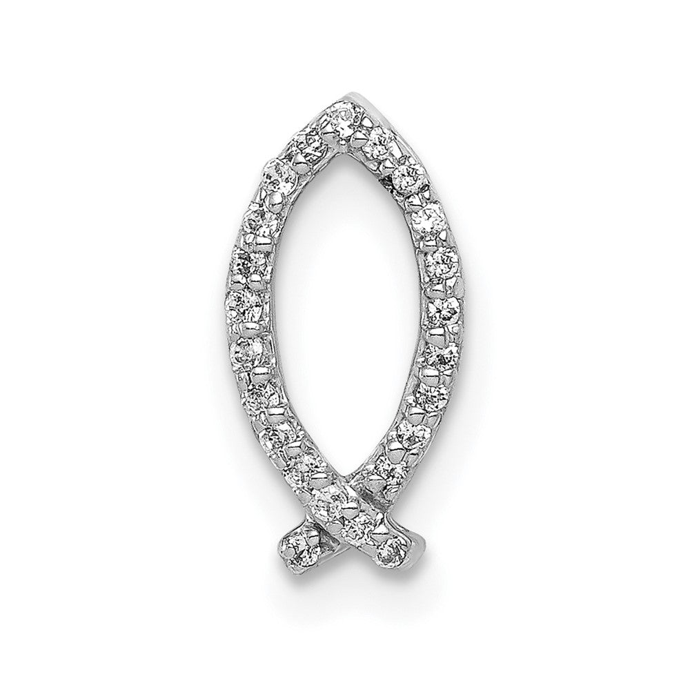 14K Weißgold 1/15ct. Echt Diamant Ichthus Kette Anhänger