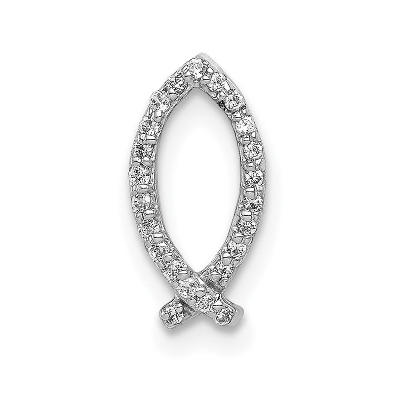 14K Weißgold 1/15ct. Echt Diamant Ichthus Kette Anhänger