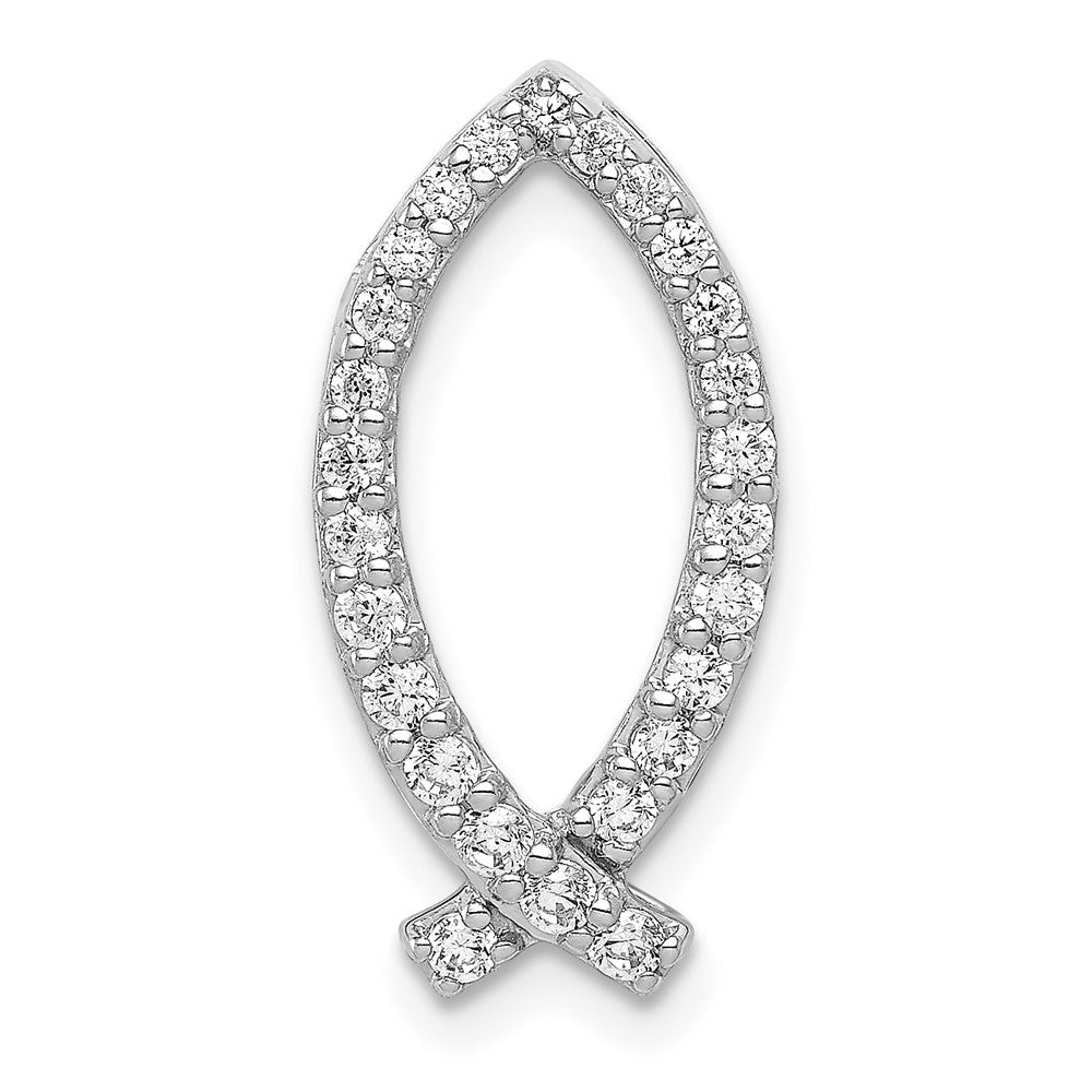 14K Weißgold 1/3ct. Echt Diamant Ichthus Kette Anhänger