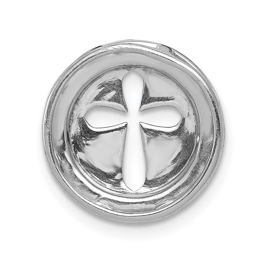 14K Weißgold 1/15ct. Echt Diamant Kreis und Kreuz Kette Anhänger
