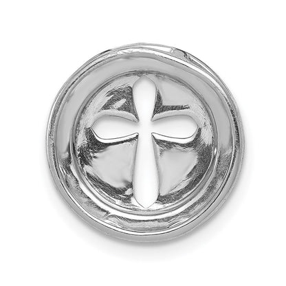 14K Weißgold 1/15ct. Echt Diamant Kreis und Kreuz Kette Anhänger