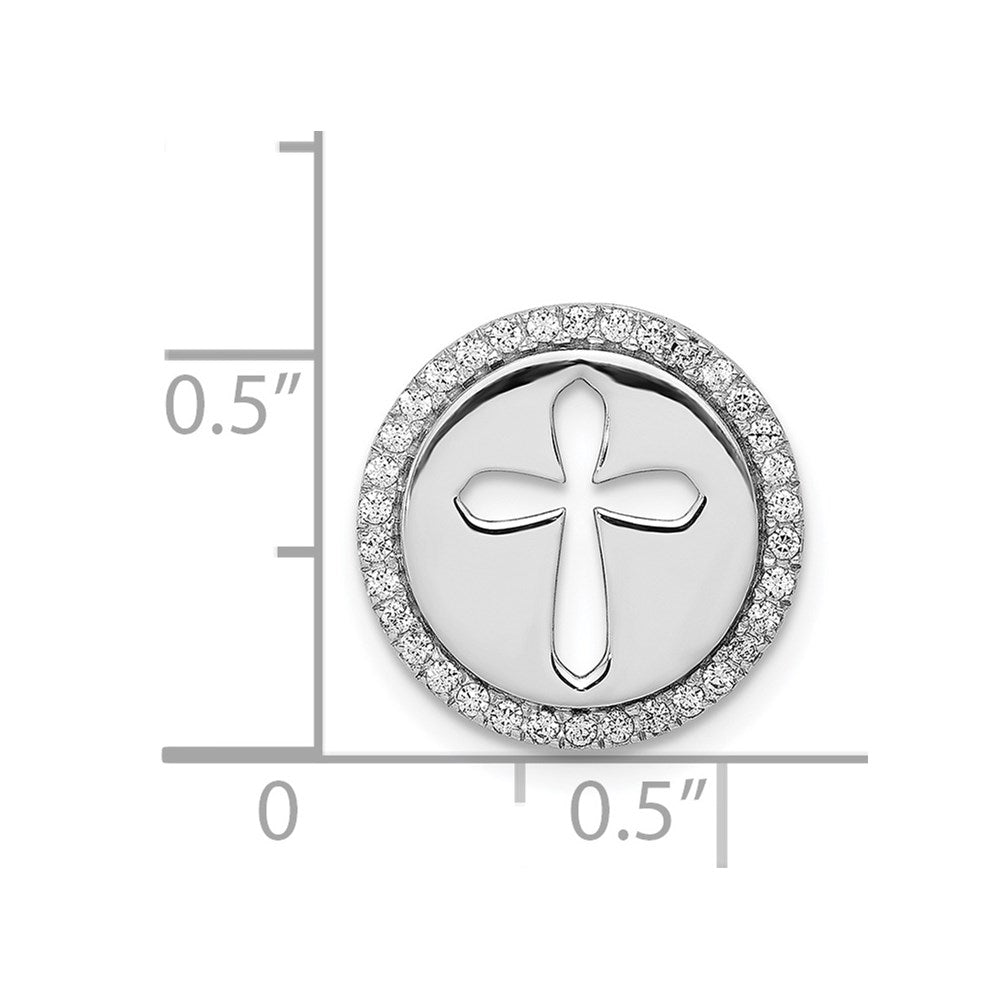 14K Weißgold 1/15ct. Echt Diamant Kreis und Kreuz Kette Anhänger
