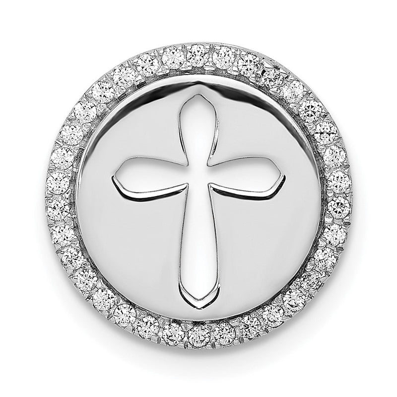 14K Weißgold 1/15ct. Echt Diamant Kreis und Kreuz Kette Anhänger