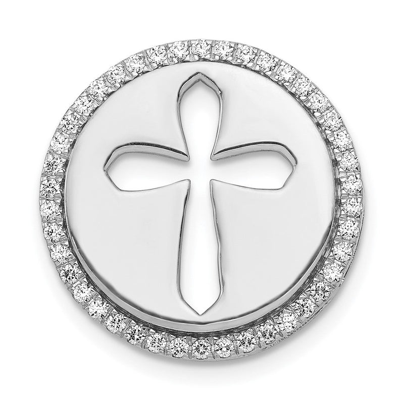 14K Weißgold 1/20ct. Echt Diamant Kreis & Kreuz Kette Anhänger