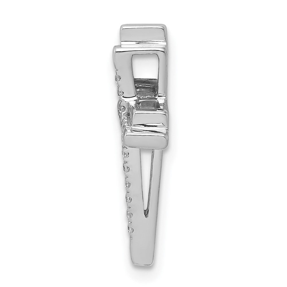 14K Weißgold 1/10ct. Echt Diamant Doppelt Kreuz Kette Anhänger