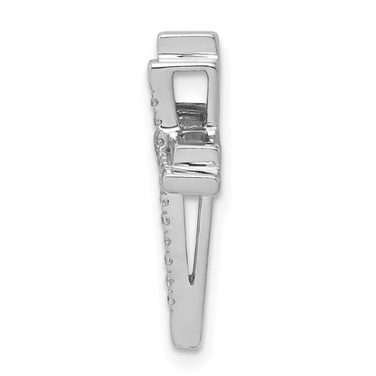 14K Weißgold 1/10ct. Echt Diamant Doppelt Kreuz Kette Anhänger