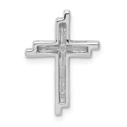 14K Weißgold 1/10ct. Echt Diamant Doppelt Kreuz Kette Anhänger