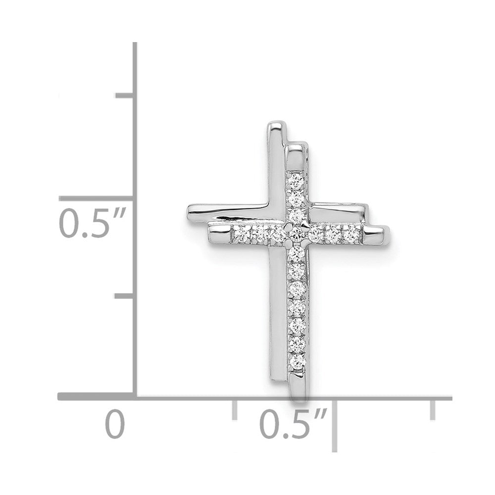 14K Weißgold 1/10ct. Echt Diamant Doppelt Kreuz Kette Anhänger
