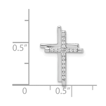 14K Weißgold 1/10ct. Echt Diamant Doppelt Kreuz Kette Anhänger