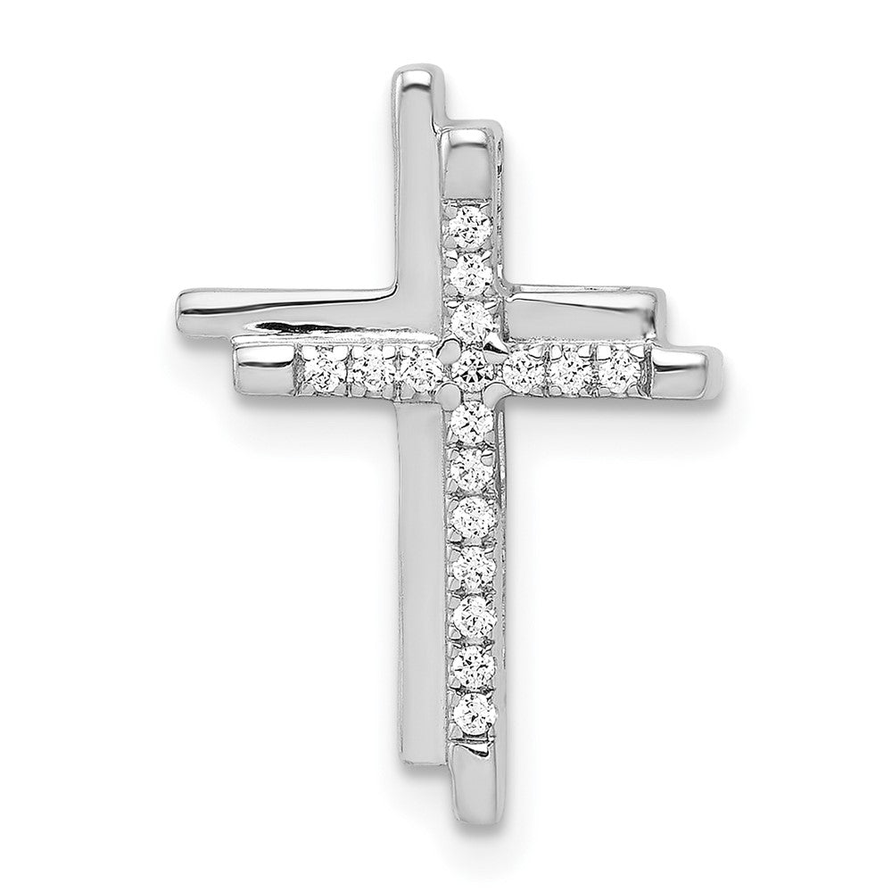 14K Weißgold 1/10ct. Echt Diamant Doppelt Kreuz Kette Anhänger