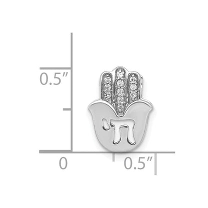 14K Weißgold 1/20ct. Echt Diamant Chai auf Hamsa Kette Anhänger