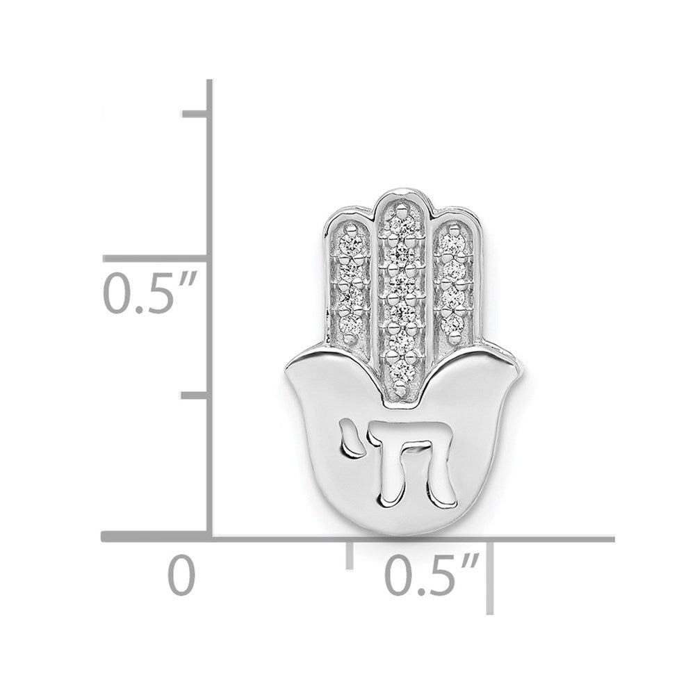14K Weißgold 1/15ct. Echt Diamant Chai auf Hamsa Kette Anhänger