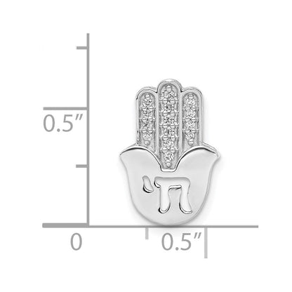 14K Weißgold 1/15ct. Echt Diamant Chai auf Hamsa Kette Anhänger