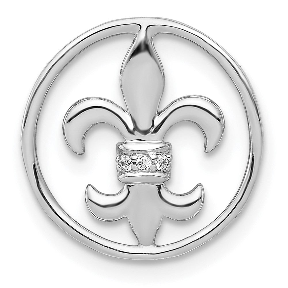 14K Weißgold.01ct. Echt Diamant Fleur De Lis Kette Anhänger