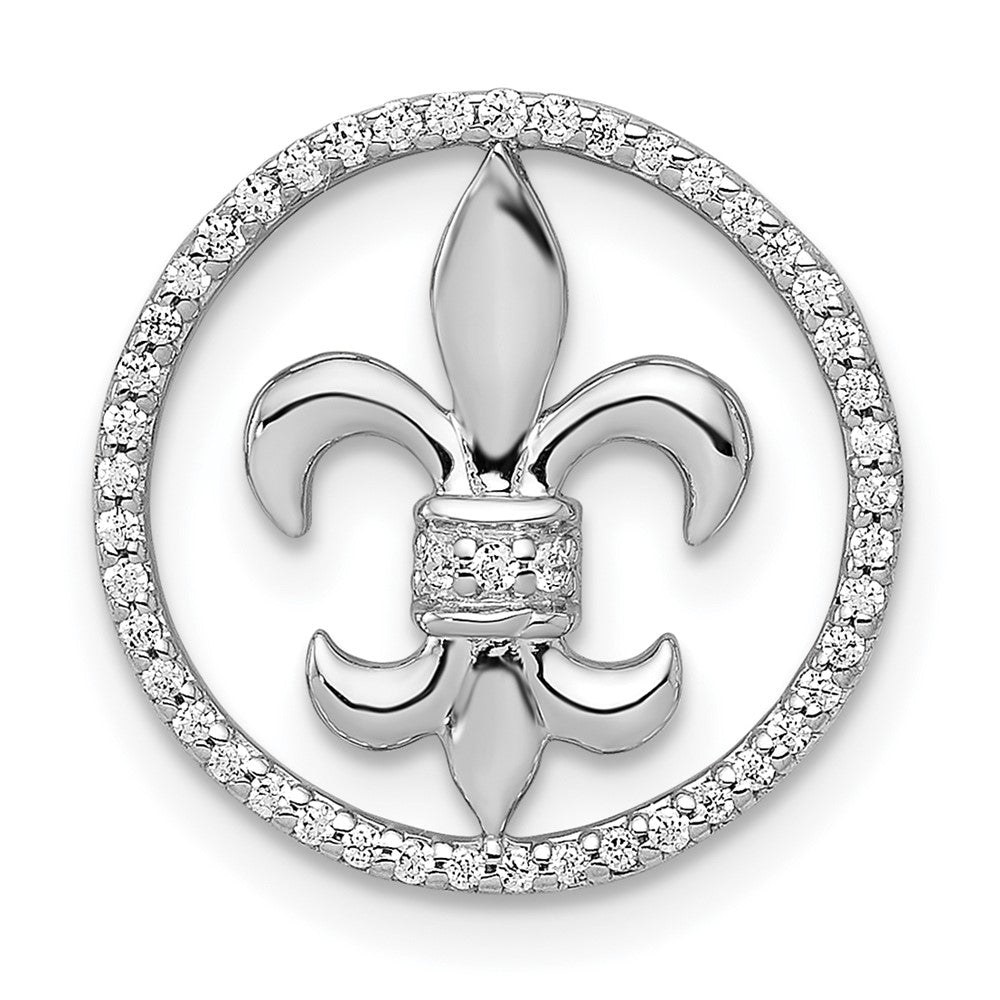 14K Weißgold 1/6ct. Echt Diamant Fleur De Lis Kette Anhänger
