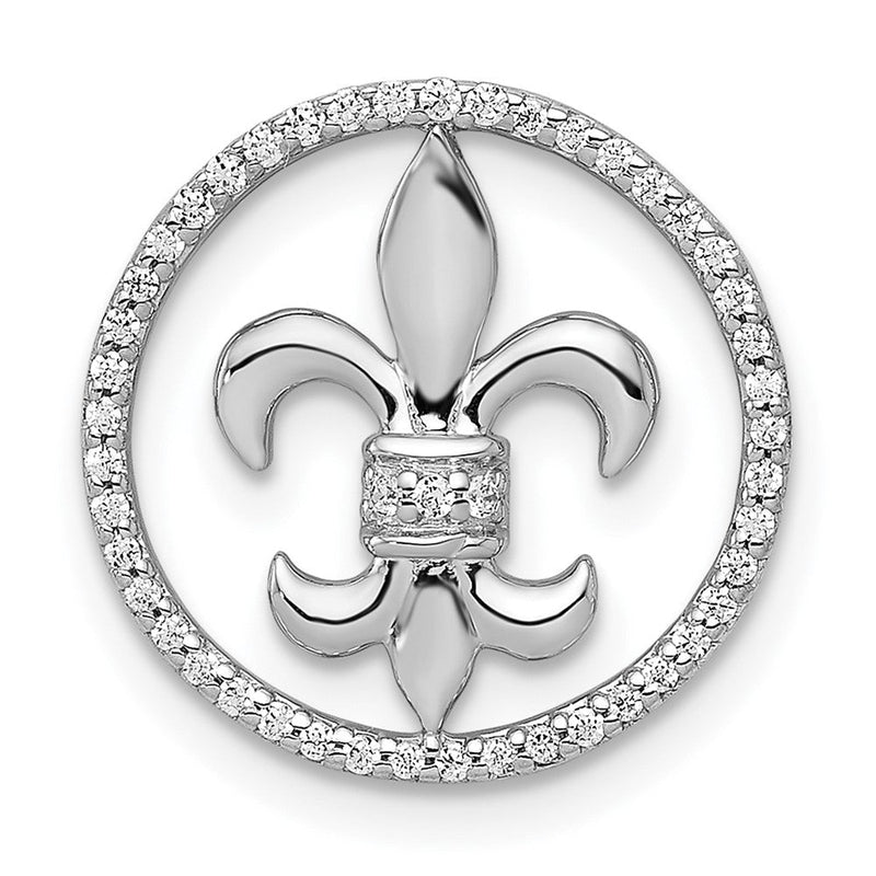 14K Weißgold 1/6ct. Echt Diamant Fleur De Lis Kette Anhänger