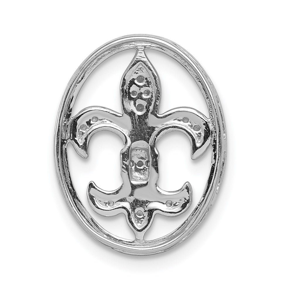 14K Weißgold Oval 1/5ct. Echt Diamant Fleur De Lis Kette Anhänger