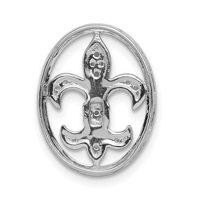 14K Weißgold Oval 1/5ct. Echt Diamant Fleur De Lis Kette Anhänger