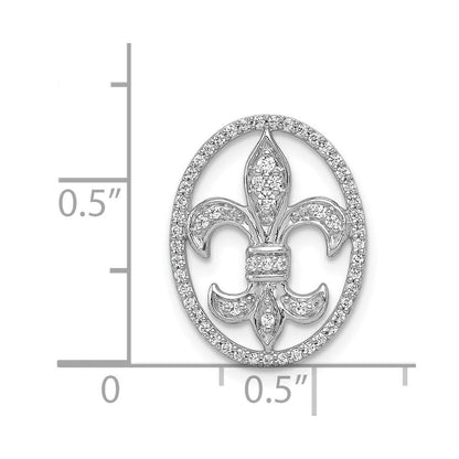 14K Weißgold Oval 1/5ct. Echt Diamant Fleur De Lis Kette Anhänger