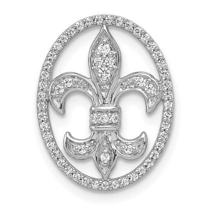 14K Weißgold Oval 1/5ct. Echt Diamant Fleur De Lis Kette Anhänger