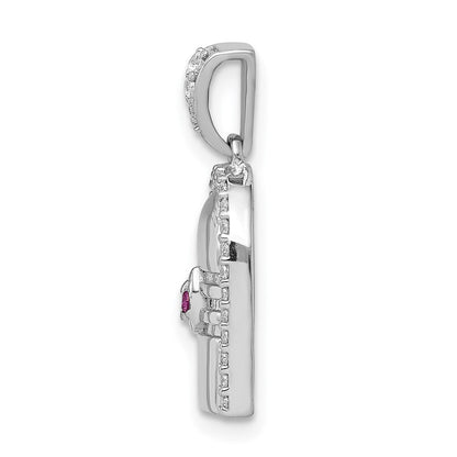 14K Weißgold Anhänger mit 0,16 ct. echten Diamanten und Rubin-Akzenten