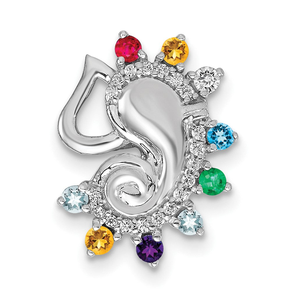 14K Weißgold Echt Diamant und Multi-stone Chakra Kette Anhänger