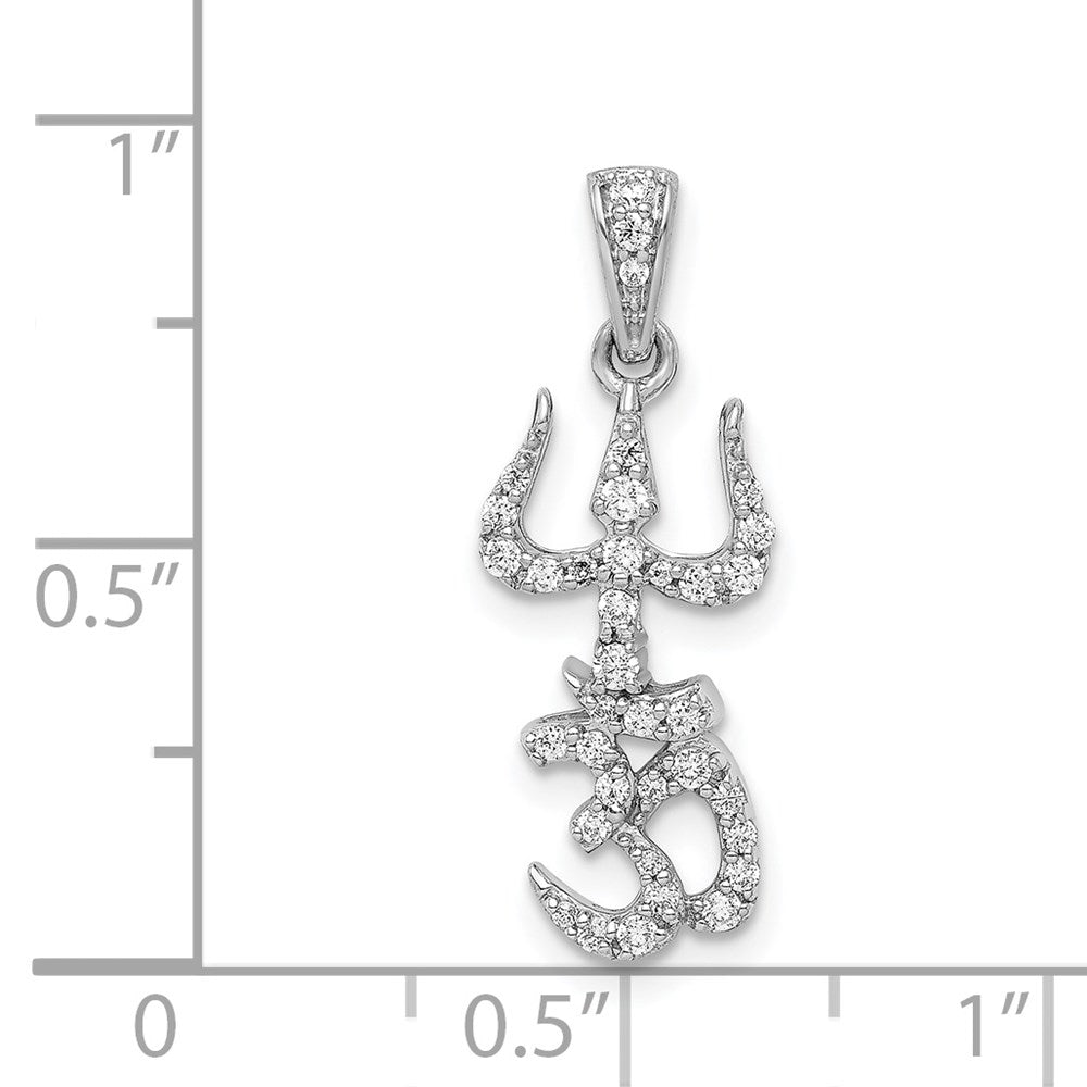 14 K Weißgold Anhänger mit 0,25 ct. echten Diamanten, Trishula mit Om