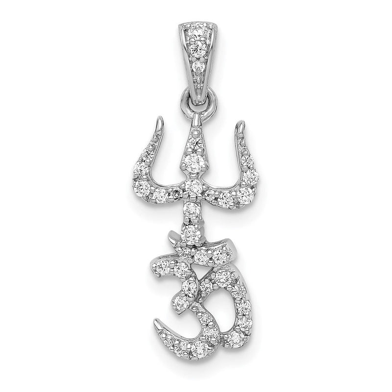 14 K Weißgold Anhänger mit 0,25 ct. echten Diamanten, Trishula mit Om