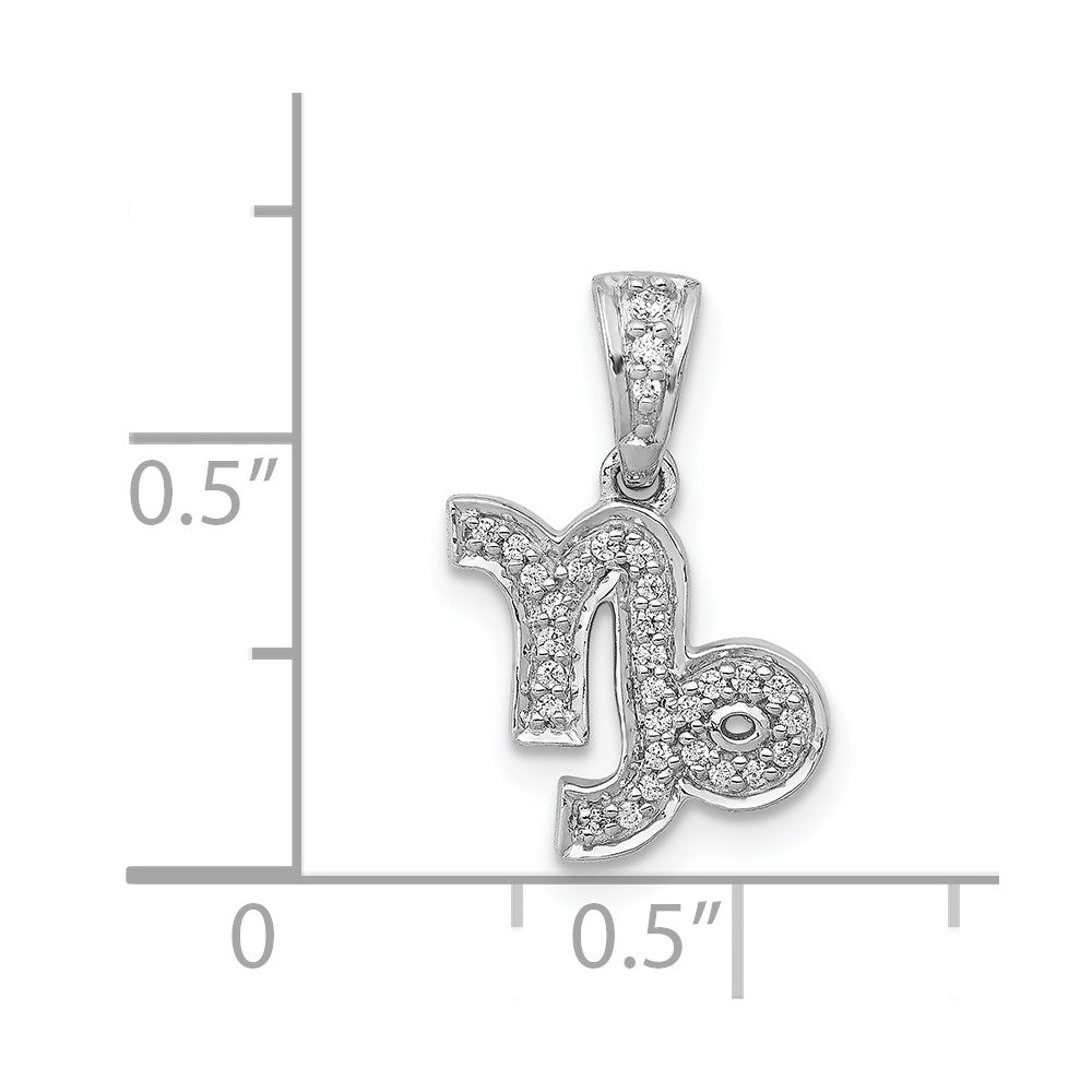14K Weißgold Anhänger mit echtem Diamant, Steinbock-Zeichen