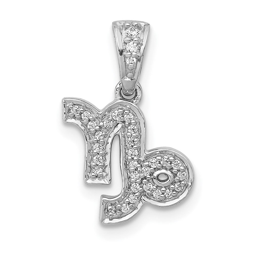 14K Weißgold Anhänger mit echtem Diamant, Steinbock-Zeichen