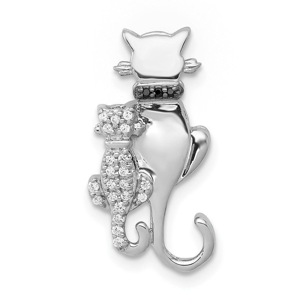 14K Weißgold Weiß und Schwarz Akzente Echt Diamant Cats Kette Anhänger
