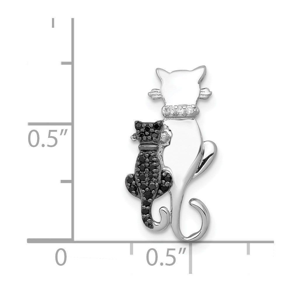 14K Weißgold Schwarz und Weiß Akzente Echt Diamant Cats Kette Anhänger