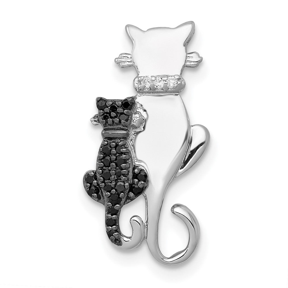 14K Weißgold Schwarz und Weiß Akzente Echt Diamant Cats Kette Anhänger