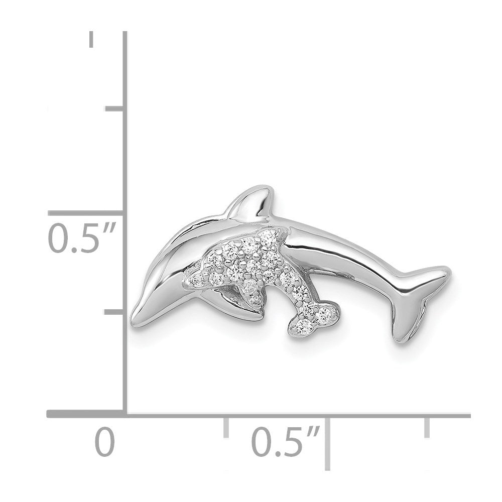 14K Weißgold Echt Diamant Dolphins Kette Anhänger