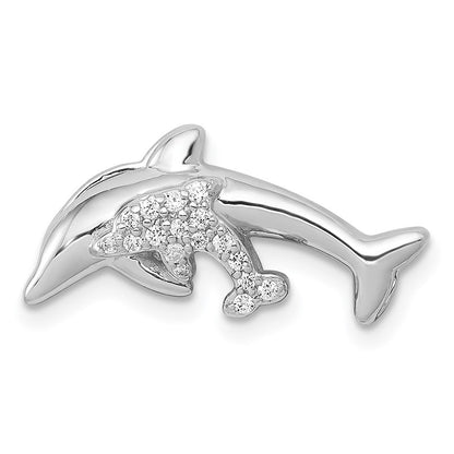 14K Weißgold Echt Diamant Dolphins Kette Anhänger