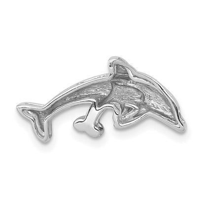 14K Weißgold Schwarz Echt Diamant Dolphins Kette Anhänger