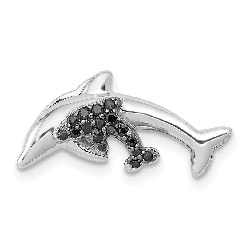 14K Weißgold Schwarz Echt Diamant Dolphins Kette Anhänger