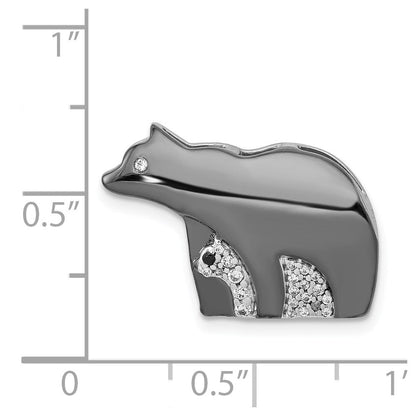 14K Weißgold mit Schwarzrhodium Echter Diamant Bären-Anhänger