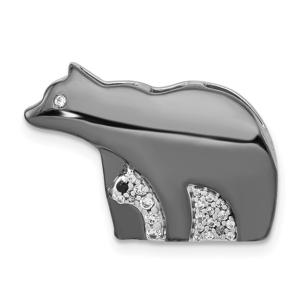 14K Weißgold mit Schwarzrhodium Echter Diamant Bären-Anhänger