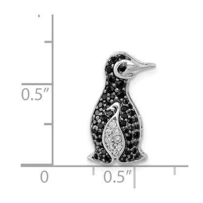 14K Weißgold 1/3ct. Schwarz Echt Diamant Pinguin Kette Anhänger