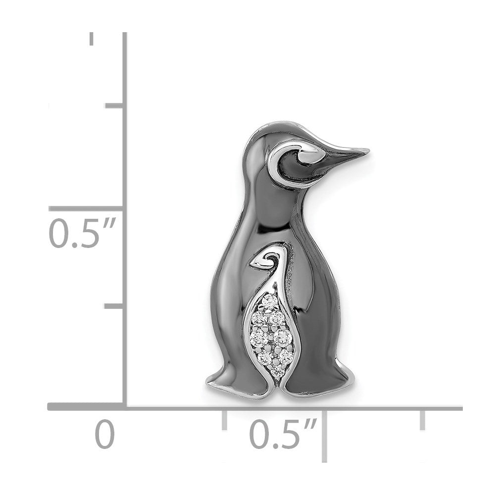 14K Weißgold mit Schwarz Rhodium Echt Diamant Penguins Kette Anhänger