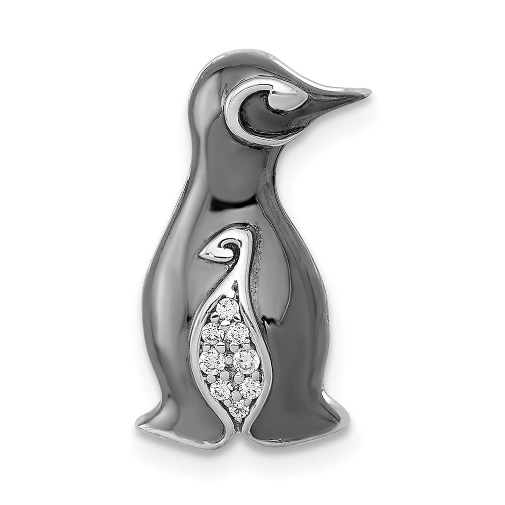 14K Weißgold mit Schwarz Rhodium Echt Diamant Penguins Kette Anhänger