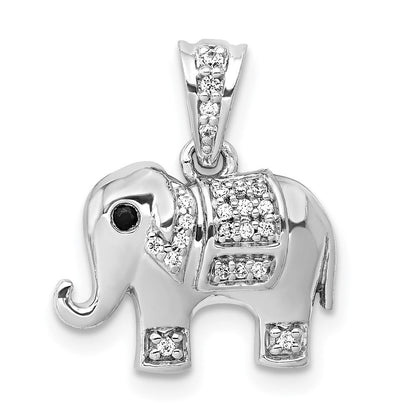 14K Weißgold Elefanten-Anhänger mit echten Diamanten in Schwarz/Weiß
