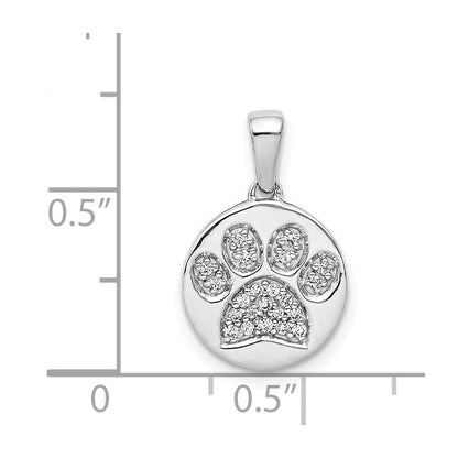 14 Karat Weißgold Echter-Diamant-Pfotenabdruck-im-Kreis-Anhänger