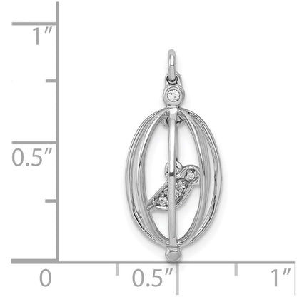 14K Weißgold Anhänger Vogel im Käfig mit echten Diamanten