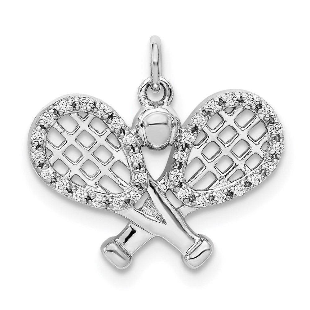 14K Weißgold Anhänger Tennisschläger und Ball mit echten Diamanten
