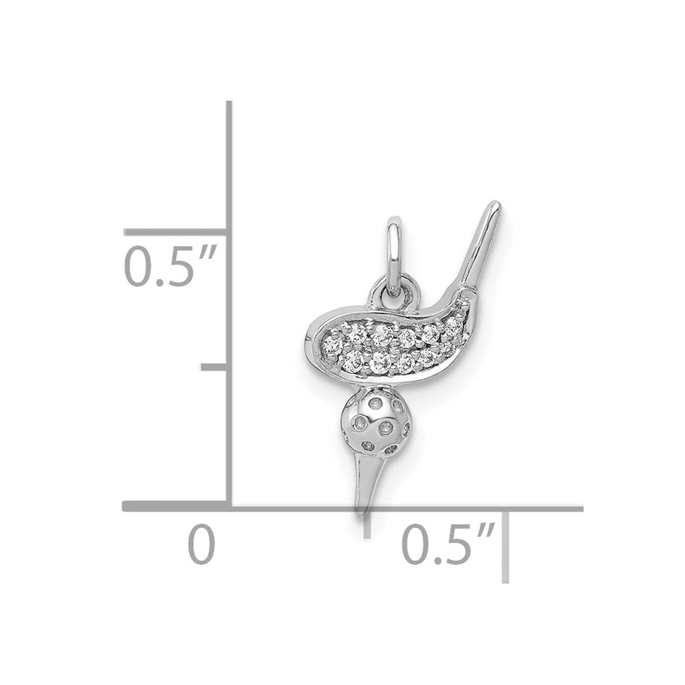 14 K Weißgold Anhänger „Golfclub, Ball und Tee“ mit echten Diamanten