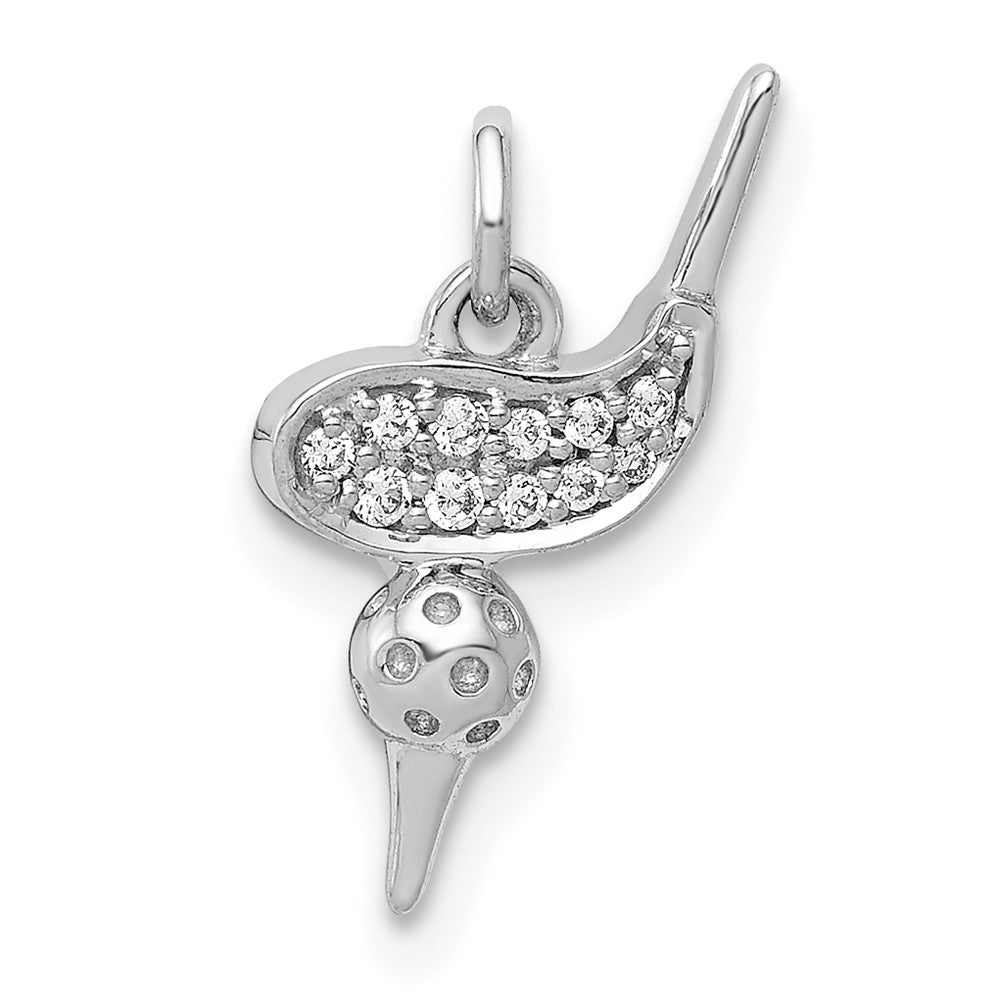 14 K Weißgold Anhänger „Golfclub, Ball und Tee“ mit echten Diamanten