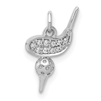 14 K Weißgold Anhänger „Golfclub, Ball und Tee“ mit echten Diamanten